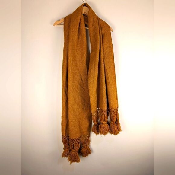 Mustard Yellow Oversized Large Women's Scarf One Size with Fringe and Tassles - Picture 1 of 6